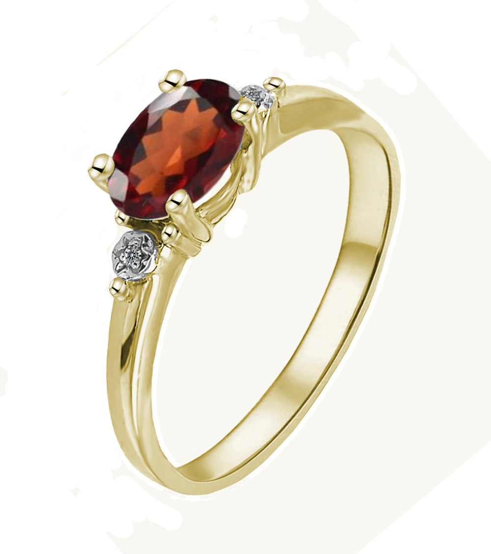 9k Yellow Gold Garnet and Diamond Ring