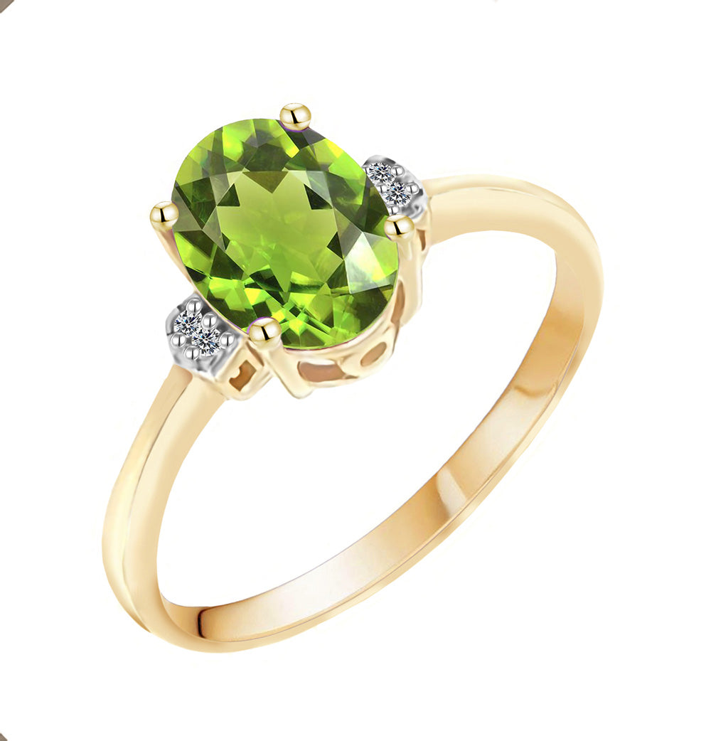 9k Yellow Gold Peridot and Diamond Ring