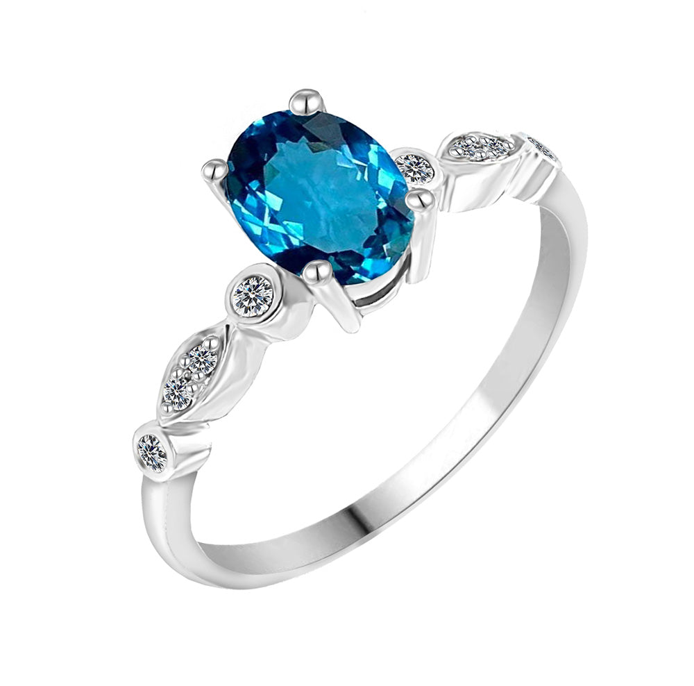 9k White Gold Black London Blue Topaz and Diamond Ring