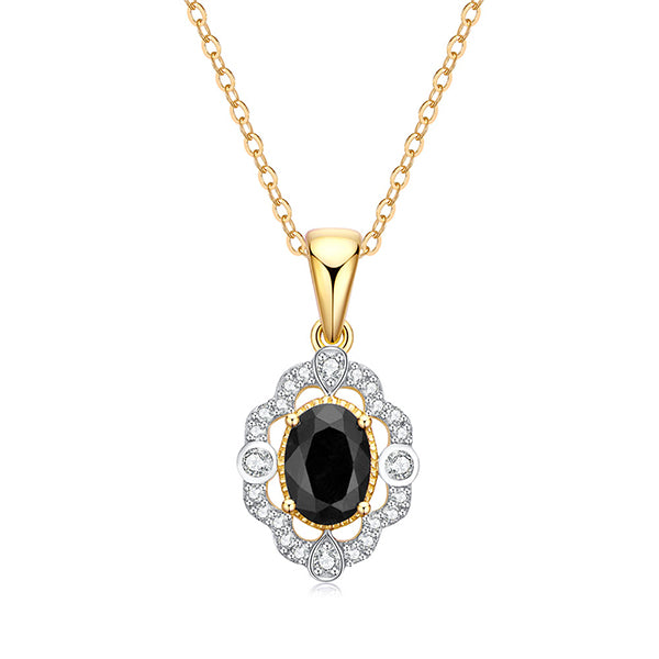 9k Yellow Gold Black Sapphire and Diamond Pendant