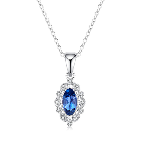 9k White Gold London Blue Topaz and Diamond Pendant