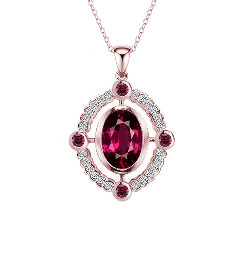 9k Rose Gold Rhodolite Garnet and Diamond Pendant