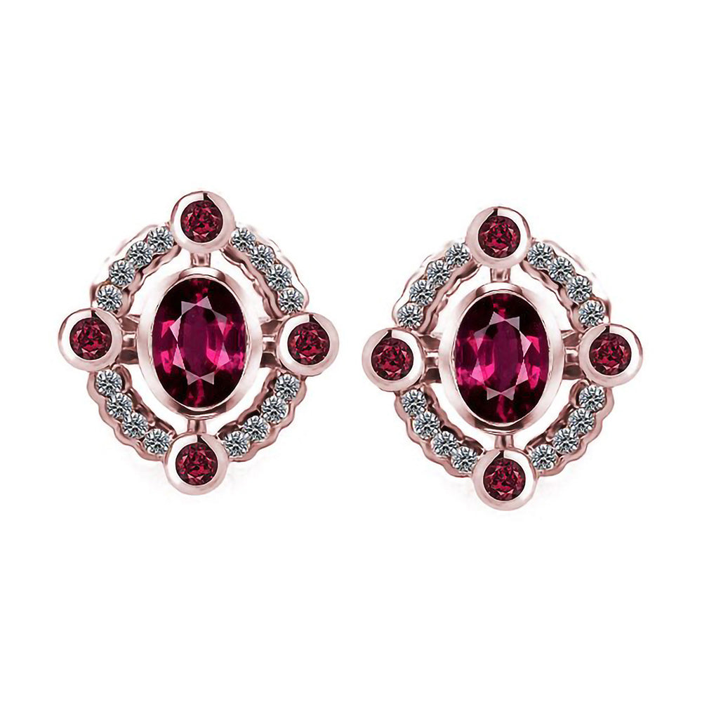 9k Rose Gold Rhodolite Garnet and Diamond Earrings