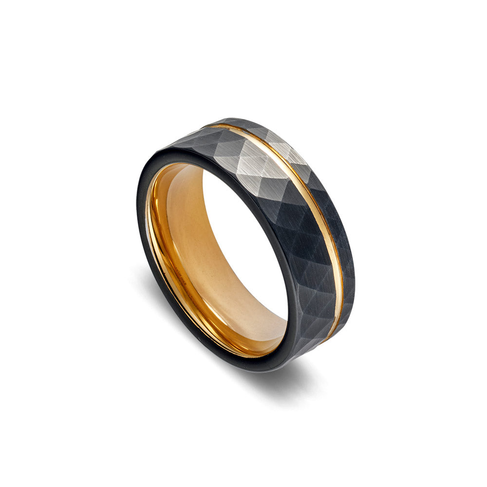 Blaze tungsten mens black and gold ring