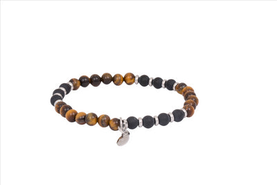 Tiger Eye/Black Agate Bead/Steel Ball Bracelet