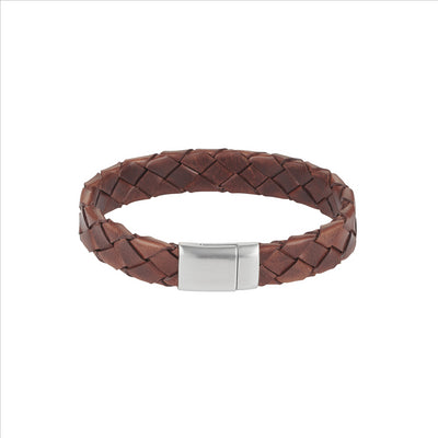 Tobacco Italian Leather Stainless Steel Bracelet