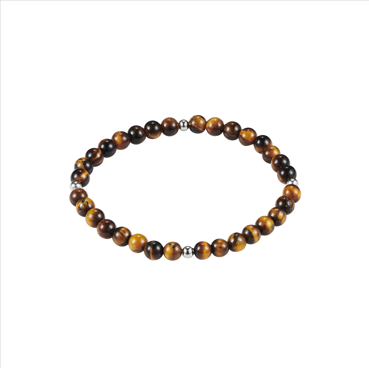 Tiger Eye and Stainless Steel Beaded Bracelet