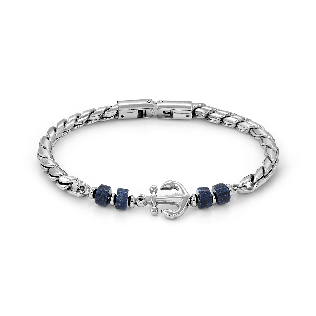 Nomination Atlante Stones Edition Bracelet In Stainless Steel & Natural Stones Sodalite Anchor