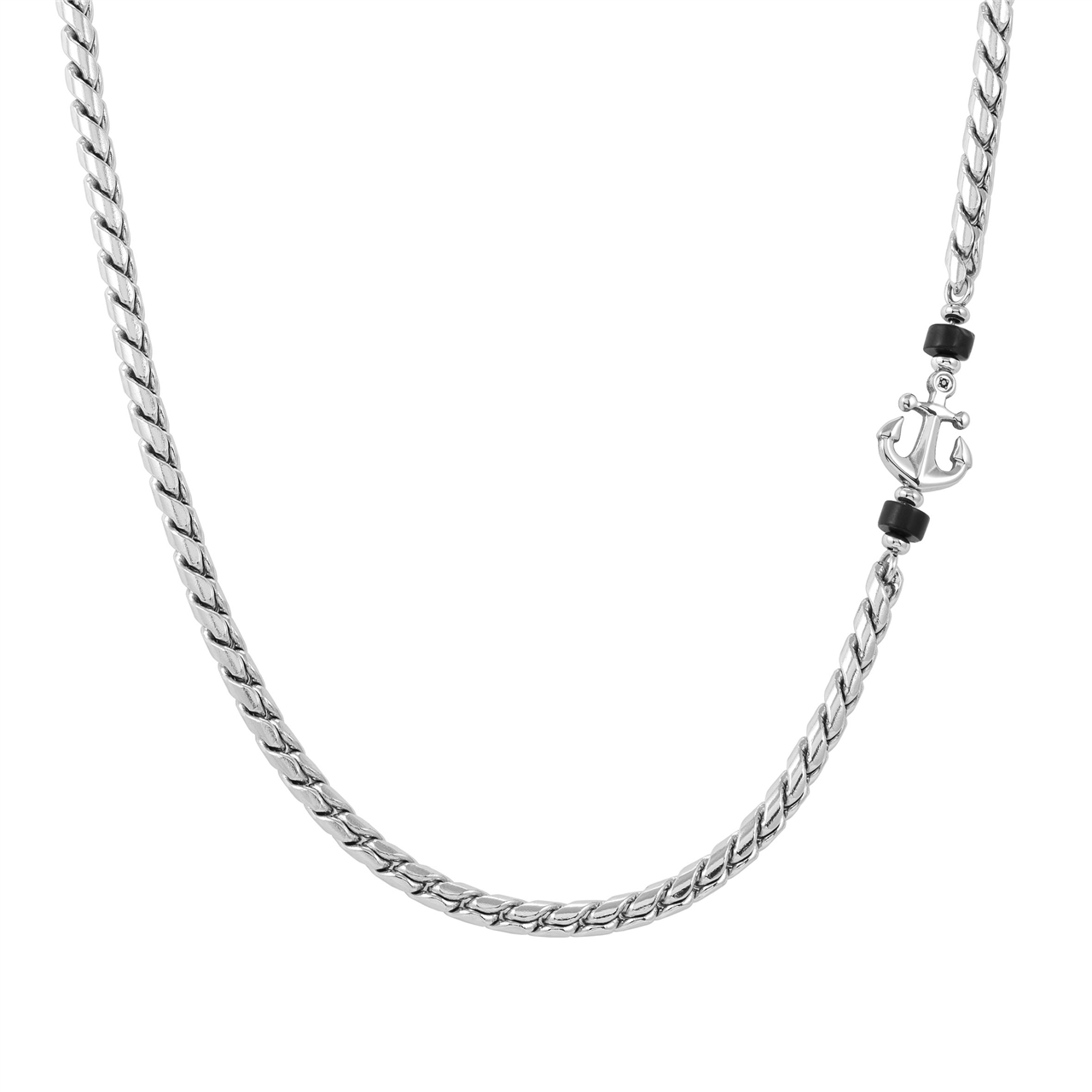 Nomination Atlante Stones Edition Necklace In Stainless Steel & Natural Stones Agate Black  with Anchor