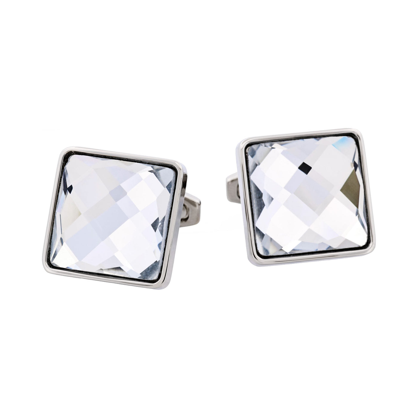 Rhodium Plated/Large Square Cut Crystal Cufflinks Cudworth