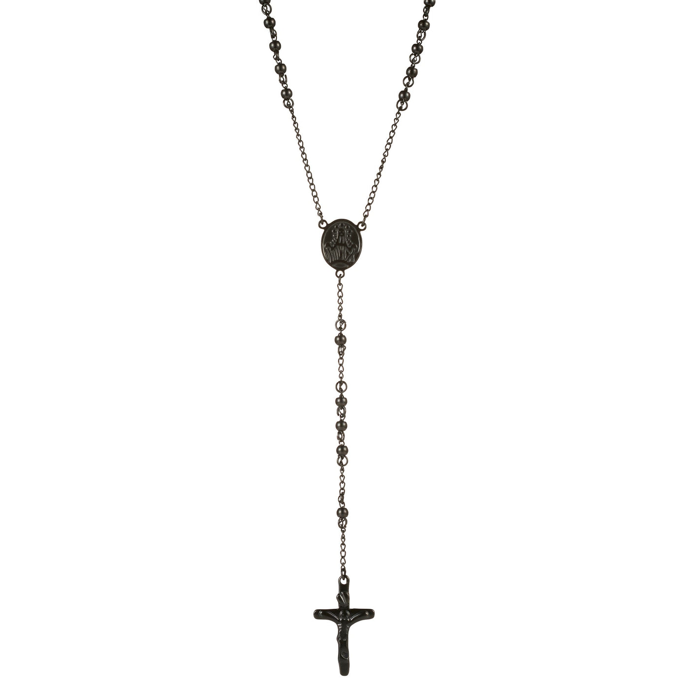 Ion Plated Black Stainless Steel/Black Agate Rosery Bead Cross Pendant Cudworth
