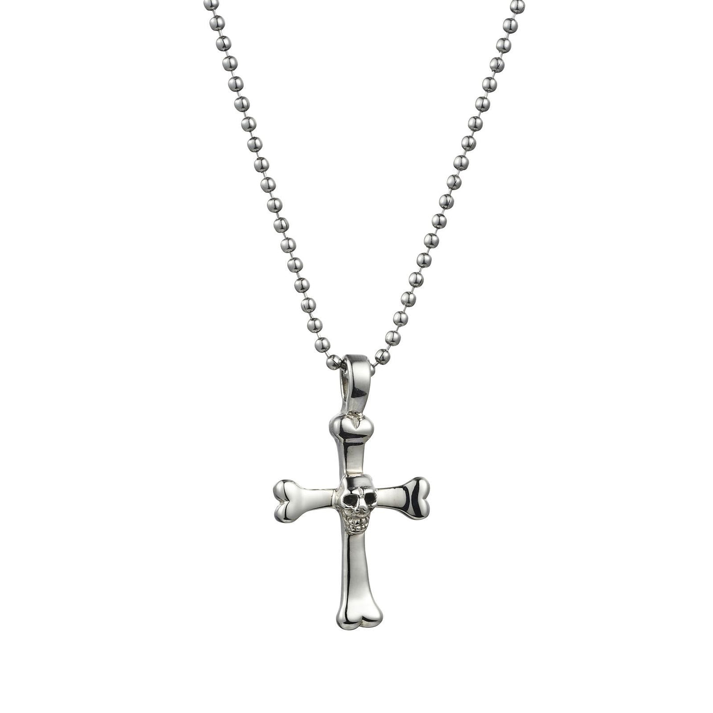 ST/STEEL CROSS/SKULL PENDANT 55CM BALL CHAIN