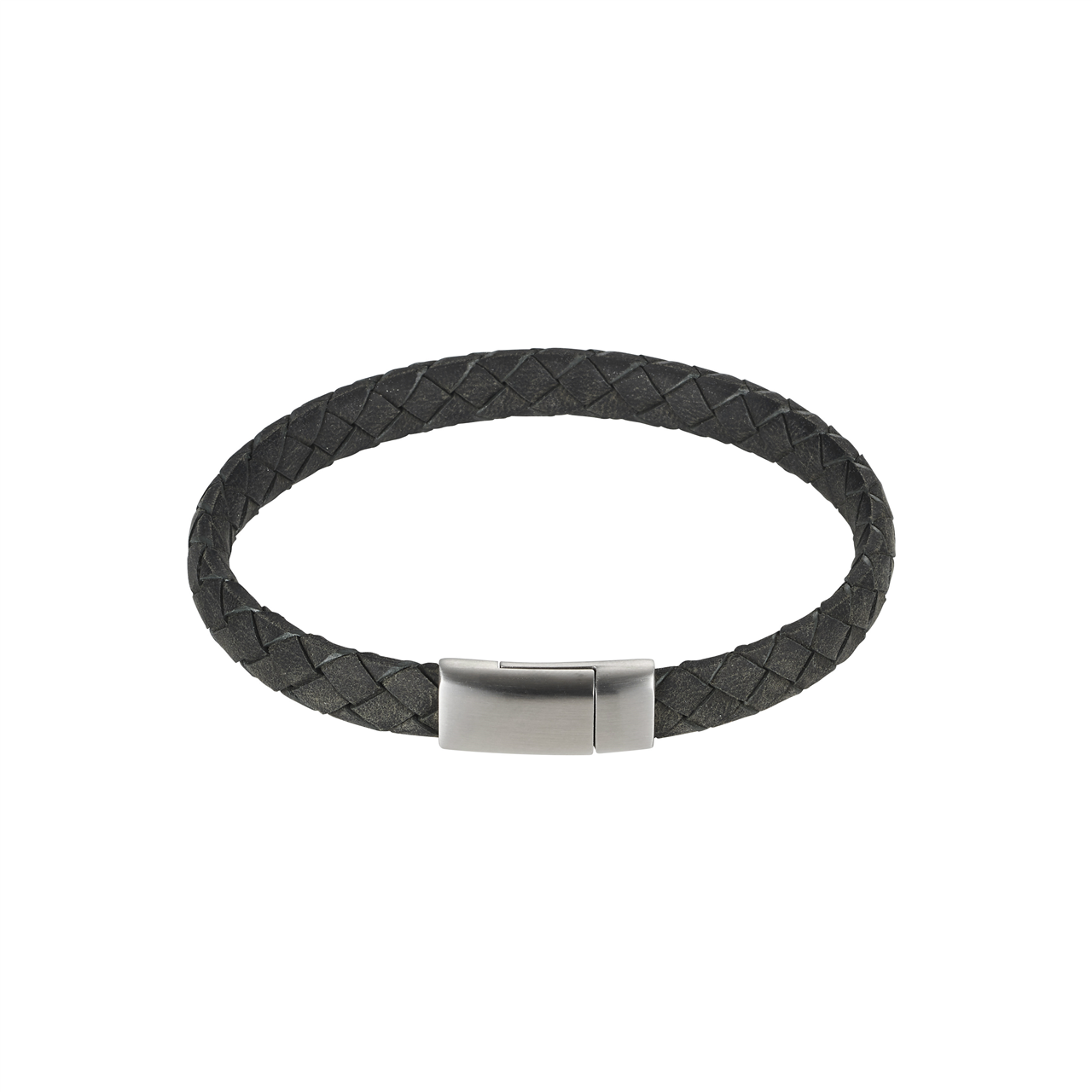 THIN GREY ITALIAN LEATHER & STAINLESS STEEL BRACELET