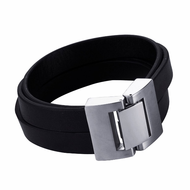 THICK BLK LEATHER MULTI STRAND ST/STEEL Bracelet