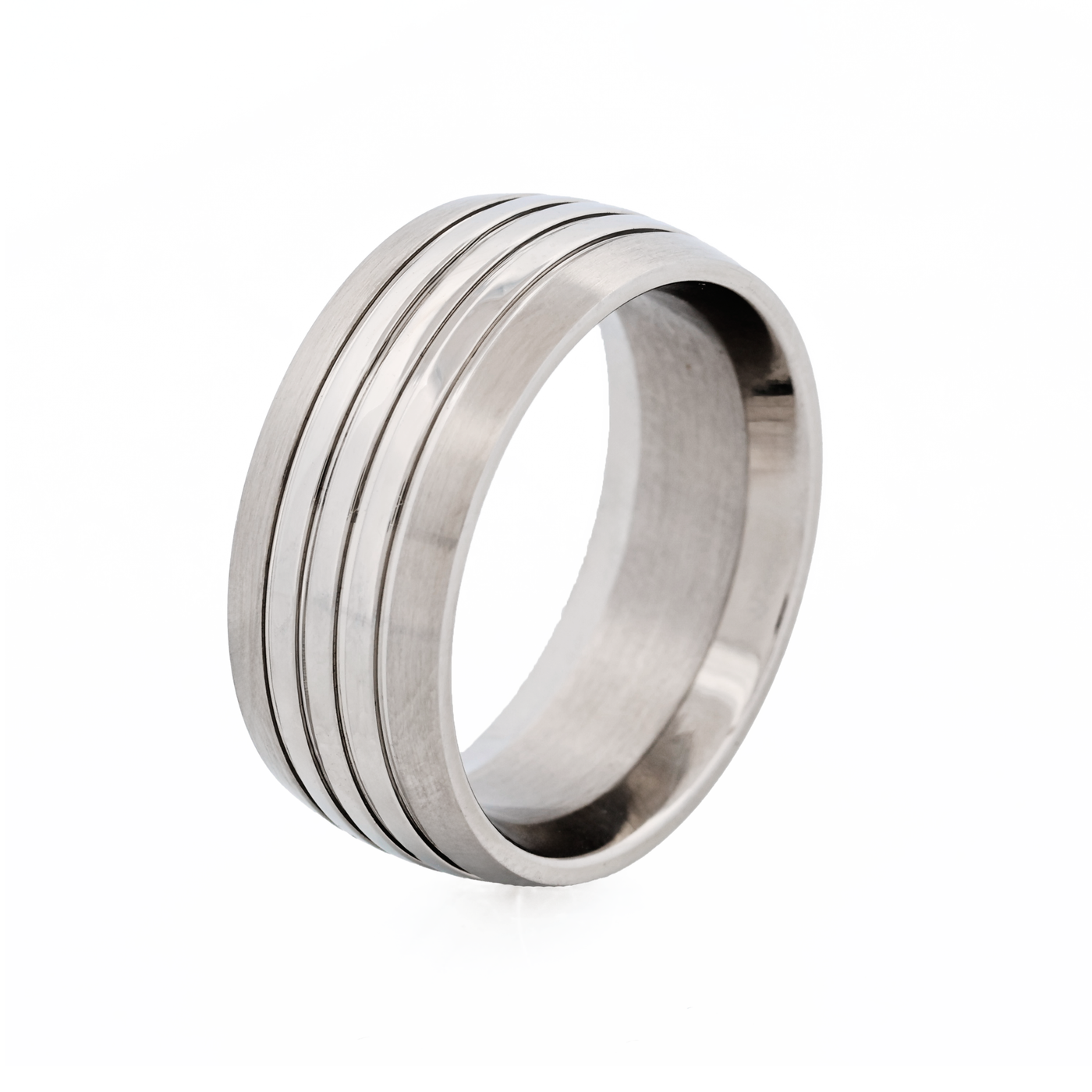 Polished Triple Centre Band Stainless Steel Ring "X"