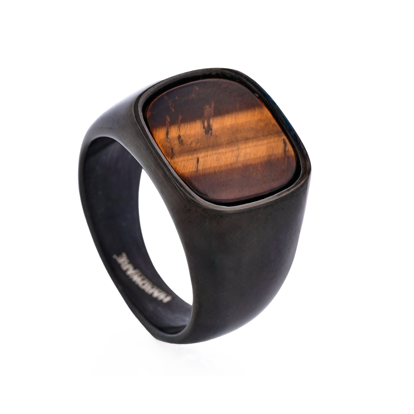 ION PLATED BLACK POLISHED STAINLESS STEEL /TIGER EYE SIGNET RING