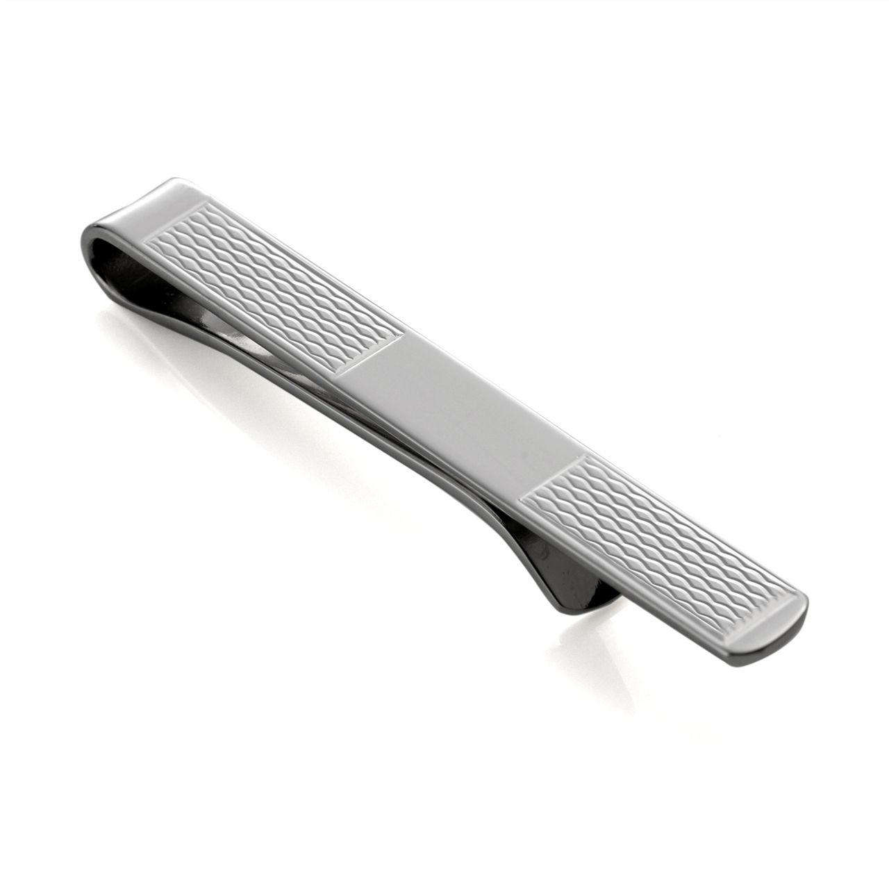 Rhodium Plated Sterling Silver Patterned Tie Slide 50Mm Cudworth