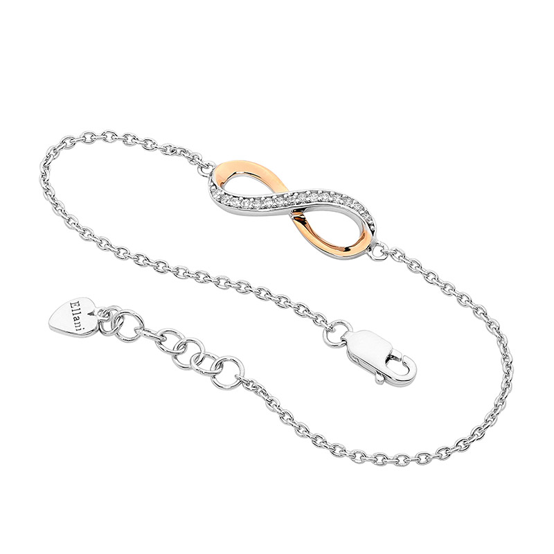 Ellani Sterling  Silver Half Side White CZ Infinity Bracelet
