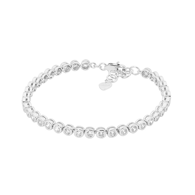 Ellani Sterling  Silver White CZ 3mm Bezel Set Tennis Bracelet  with  extension Chain