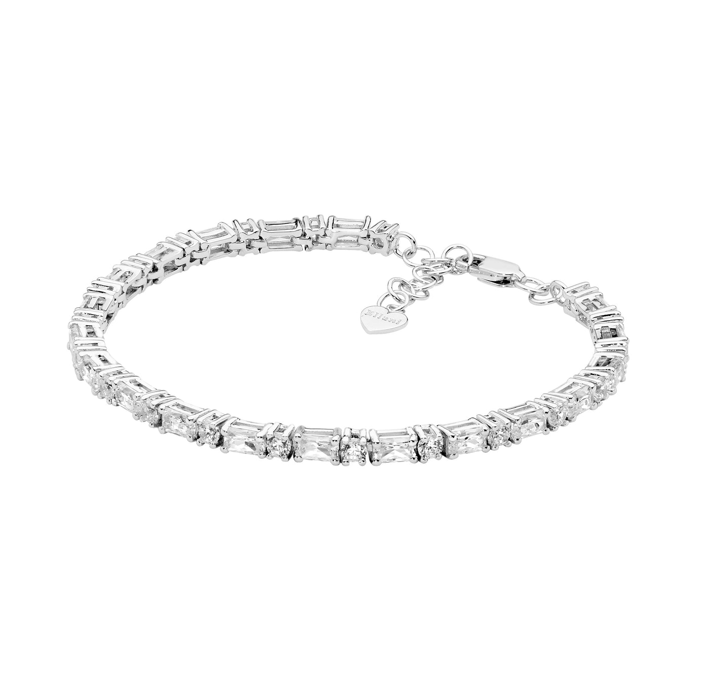 Ellani Sterling  Silver White CZ 3.5mm rnd & baguette 18cm tennis bracelet  with ext chain