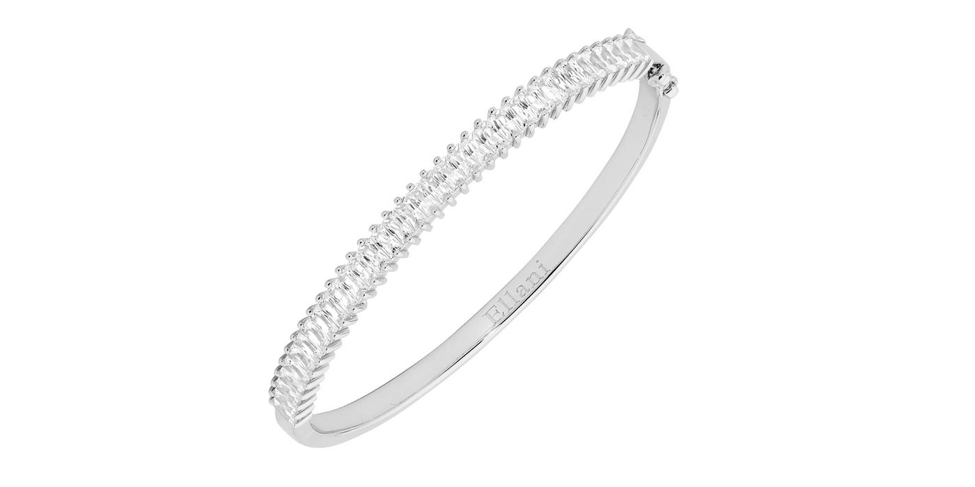 Ellani Sterling  Silver White CZ claw set baguette bangle