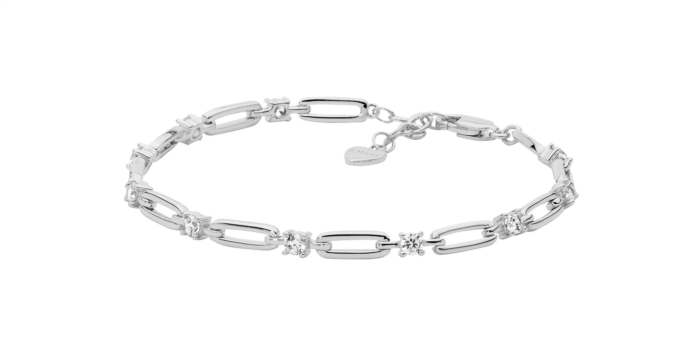 Ellani Sterling  Silver open oval link, 3.5mm White CZ 17cm bracelet  with ext chain