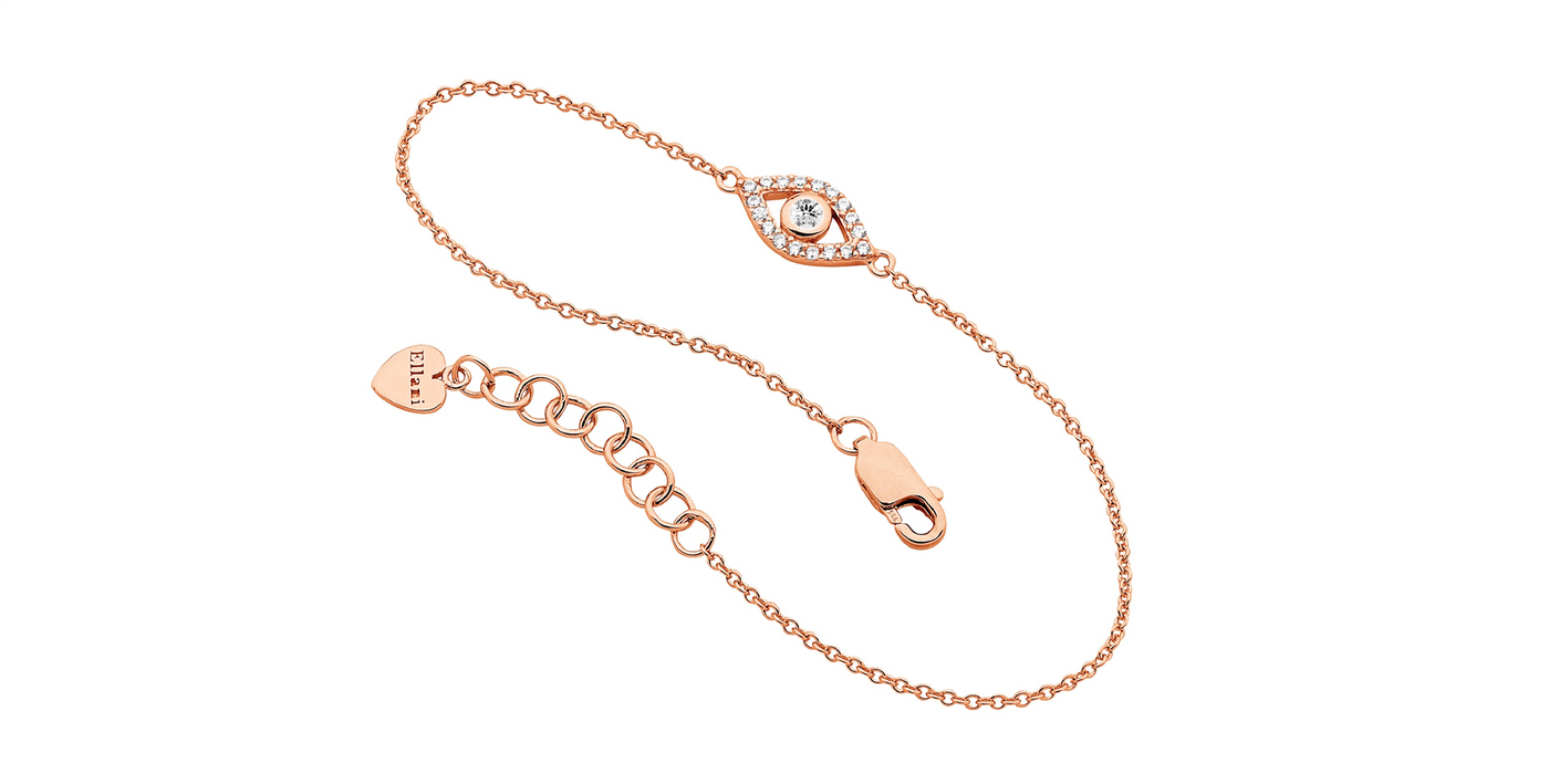Ellani Sterling  Silver White CZ bezel set evil eye bracelet  with rose gold plating