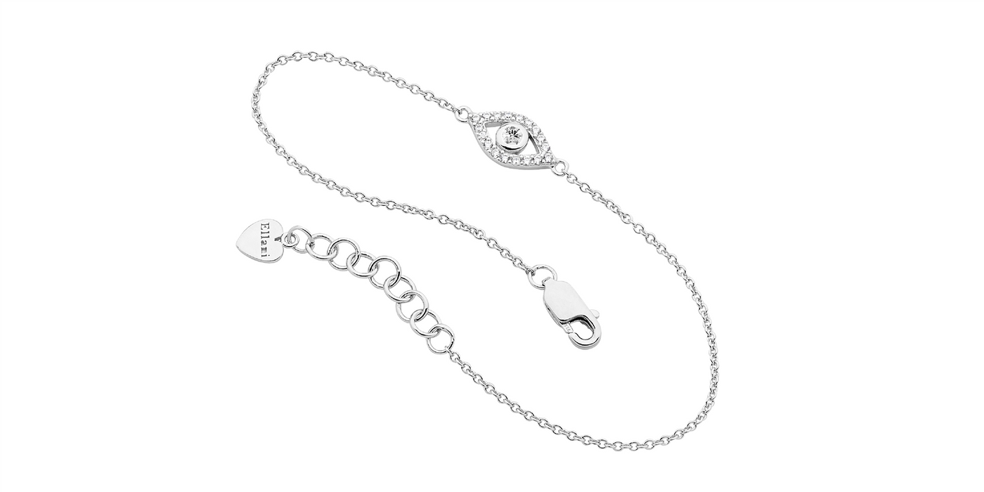Ellani Sterling  Silver White CZ bezel set evil eye bracelet