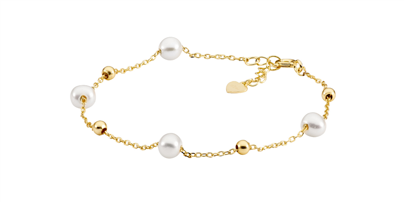 Ellani Sterling  Silver freshwater pearl & ball 18+2cm bracelet  with gold plating