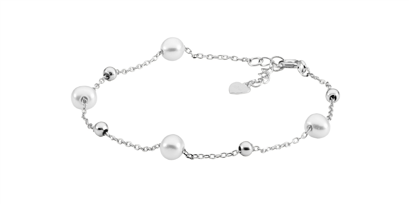 Ellani Sterling  Silver freshwater pearl & ball 18+2cm bracelet