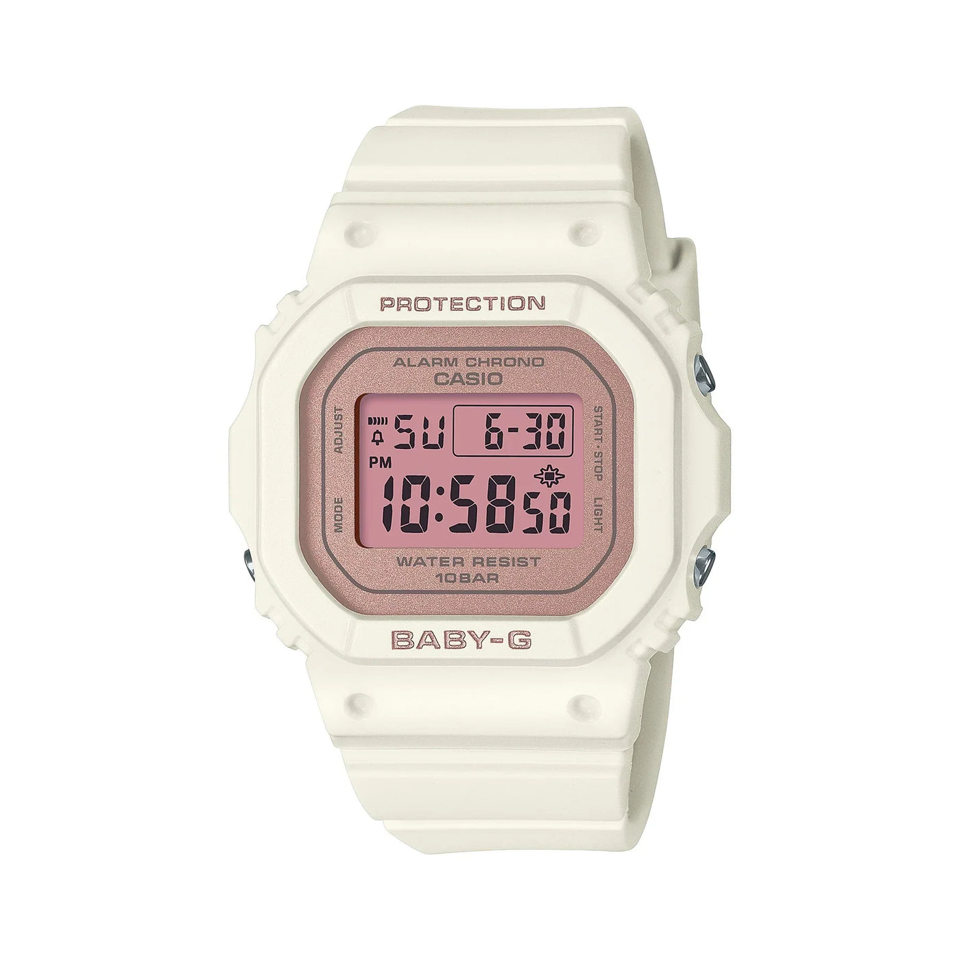 Casio Baby-G Digital Watch: Cream with Pink Face