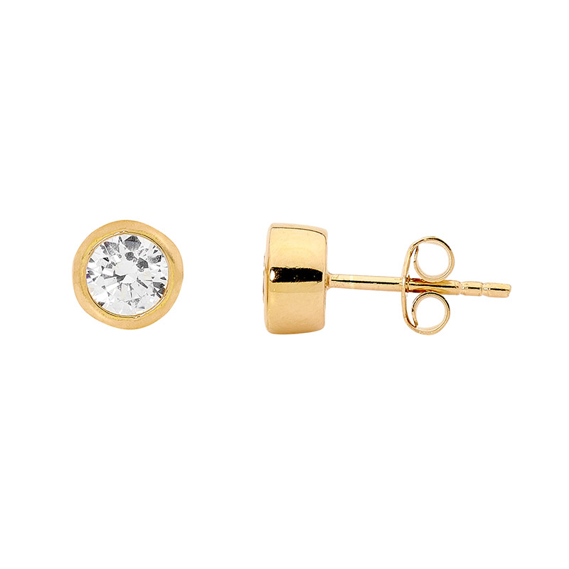 Sterling Silver 5mm white cz Bezel Studs  with  Gold Plating