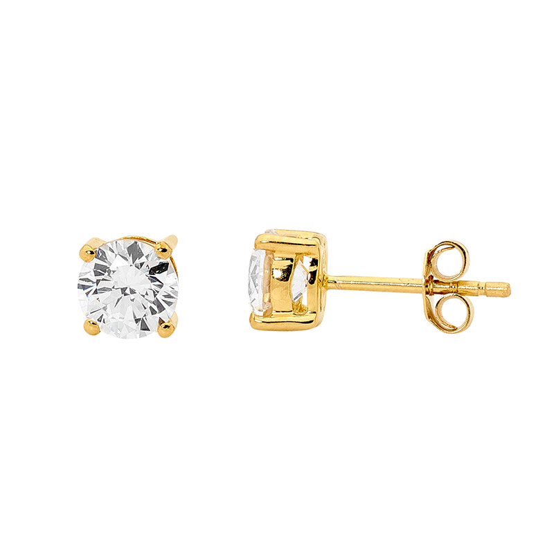 Sterling Silver 5mm Round white cz Claw Set Studs  with  Gold Plating