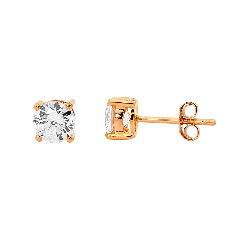 Sterling Silver 5mm Round white cz Claw Set Studs  with  Rose Gold Plating