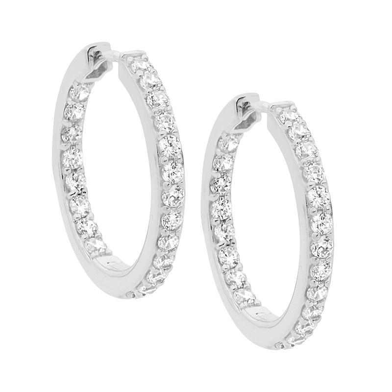 Sterling Silver white cz Inside Out 23mm Rnd Hoops