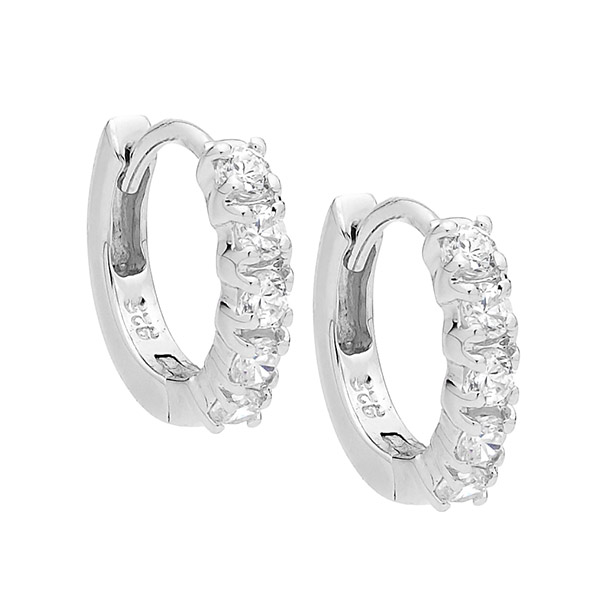 Sterling Silver white cz 10mm Hoop Earrings