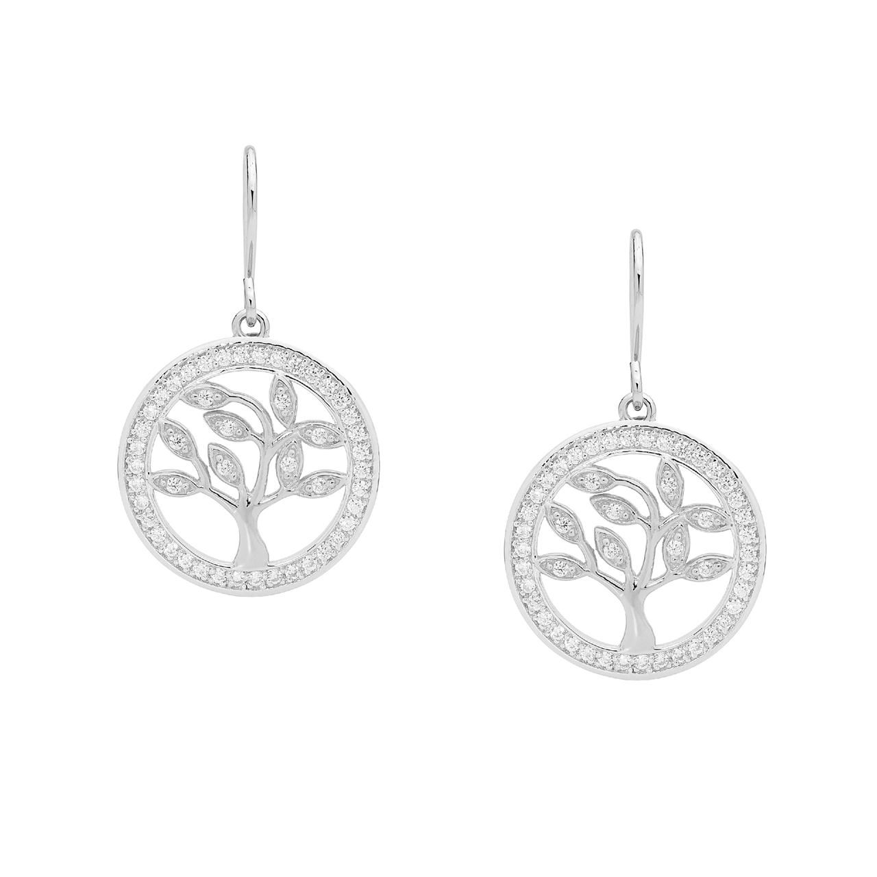 Sterling Silver white cz Tree of Life Earrings  with  CZ Surround