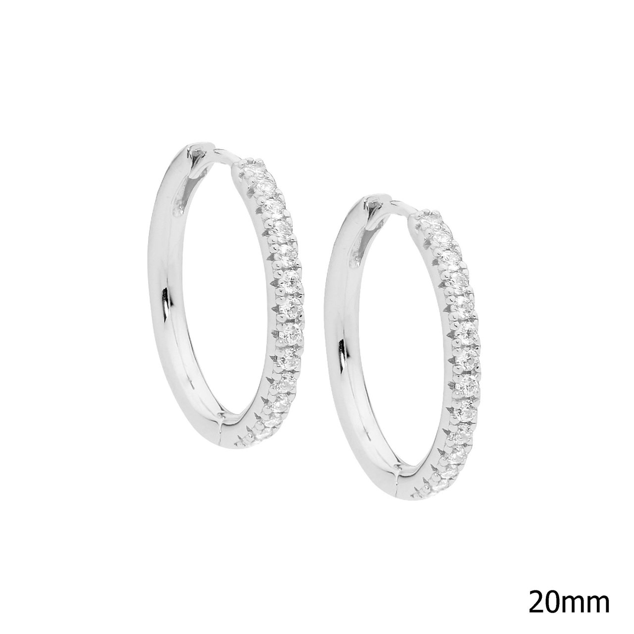 Sterling Silver white cz 20mm Hoop Earrings