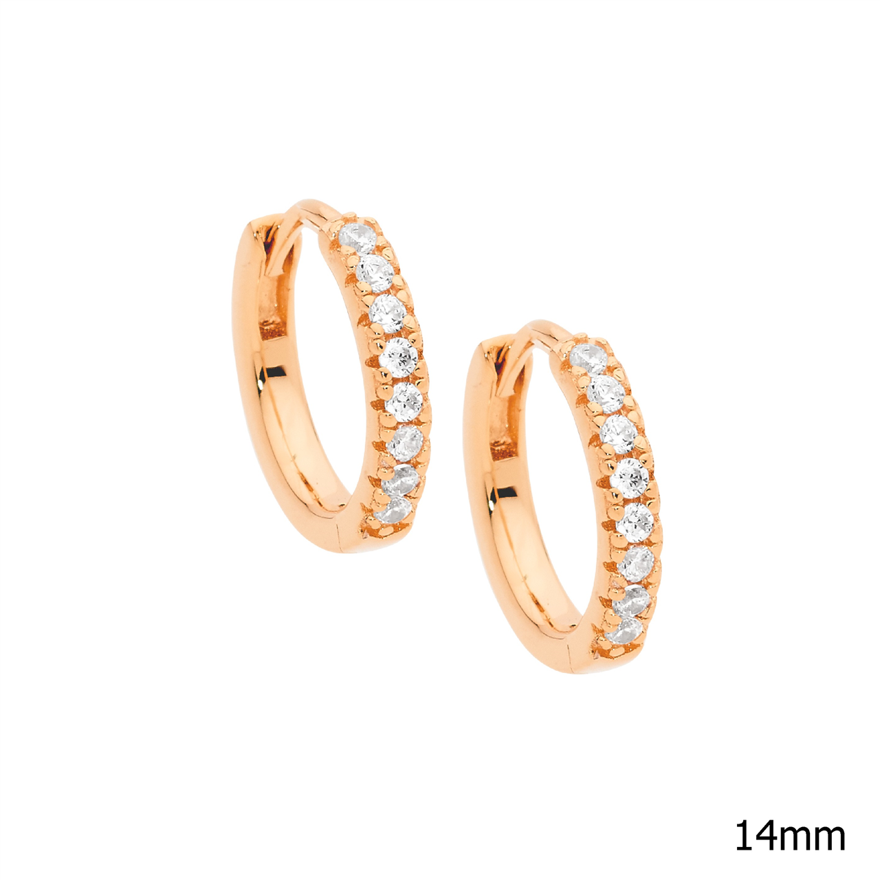 Sterling Silver white cz 14mm hoop earrings  with  rose gold plating