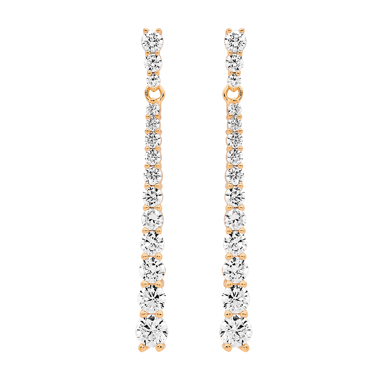 Sterling Silver round gradual white cz drop earrings  with  rose gold plating