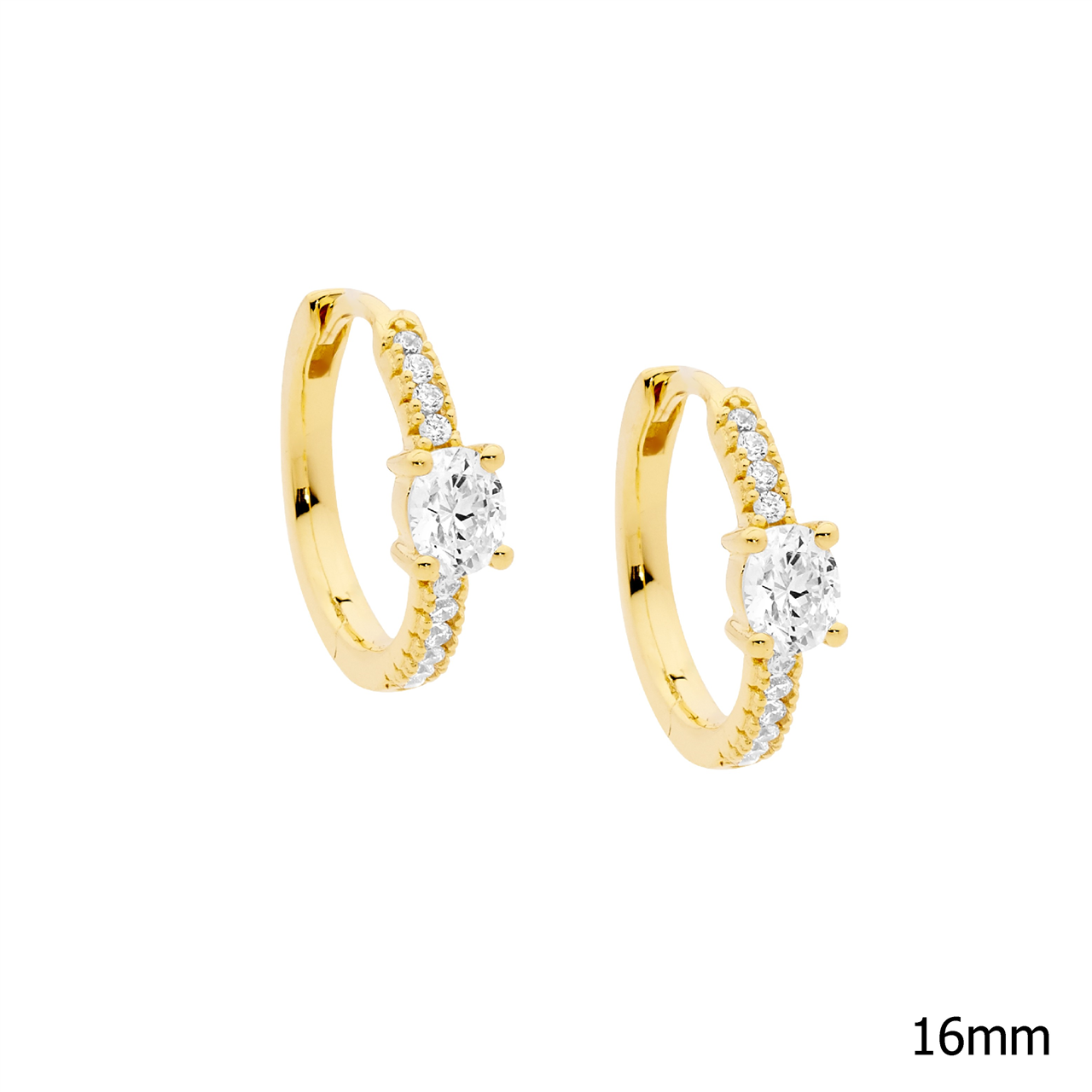 Sterling Silver white cz 16mm hoop earrings, oval cz  with gold plating