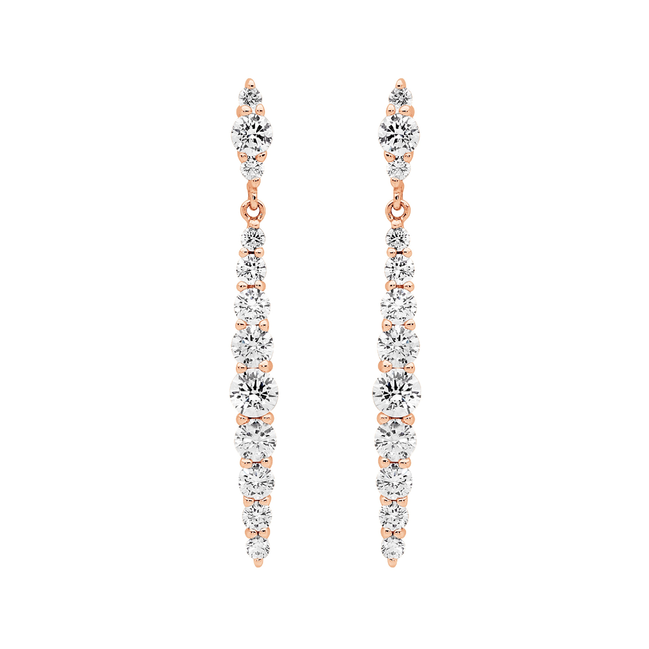 Sterling Silver gradual white cz to cntr drop earrings  with rose gold plating