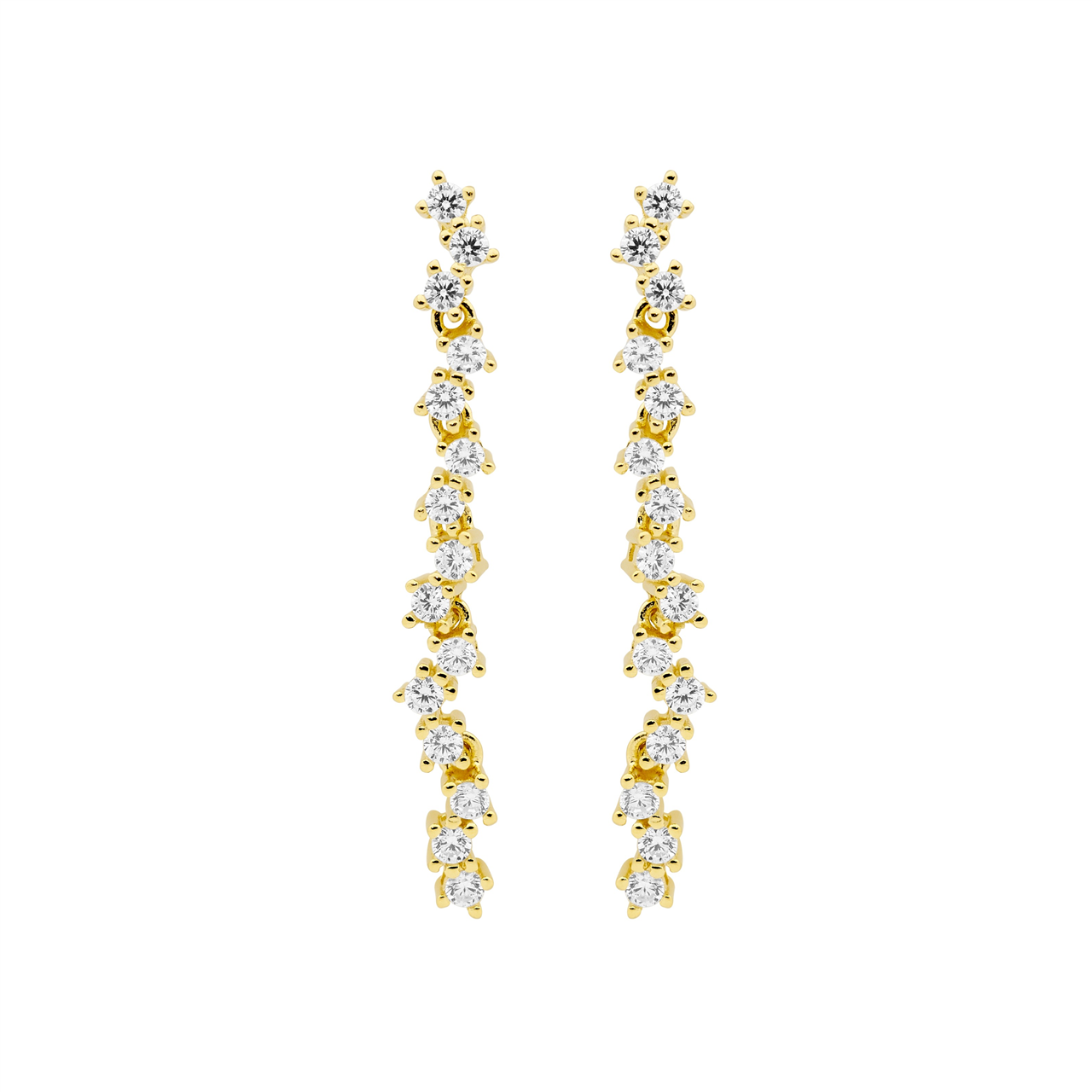 Sterling Silver white cz staggered 4cm drop earrings  with gold plating