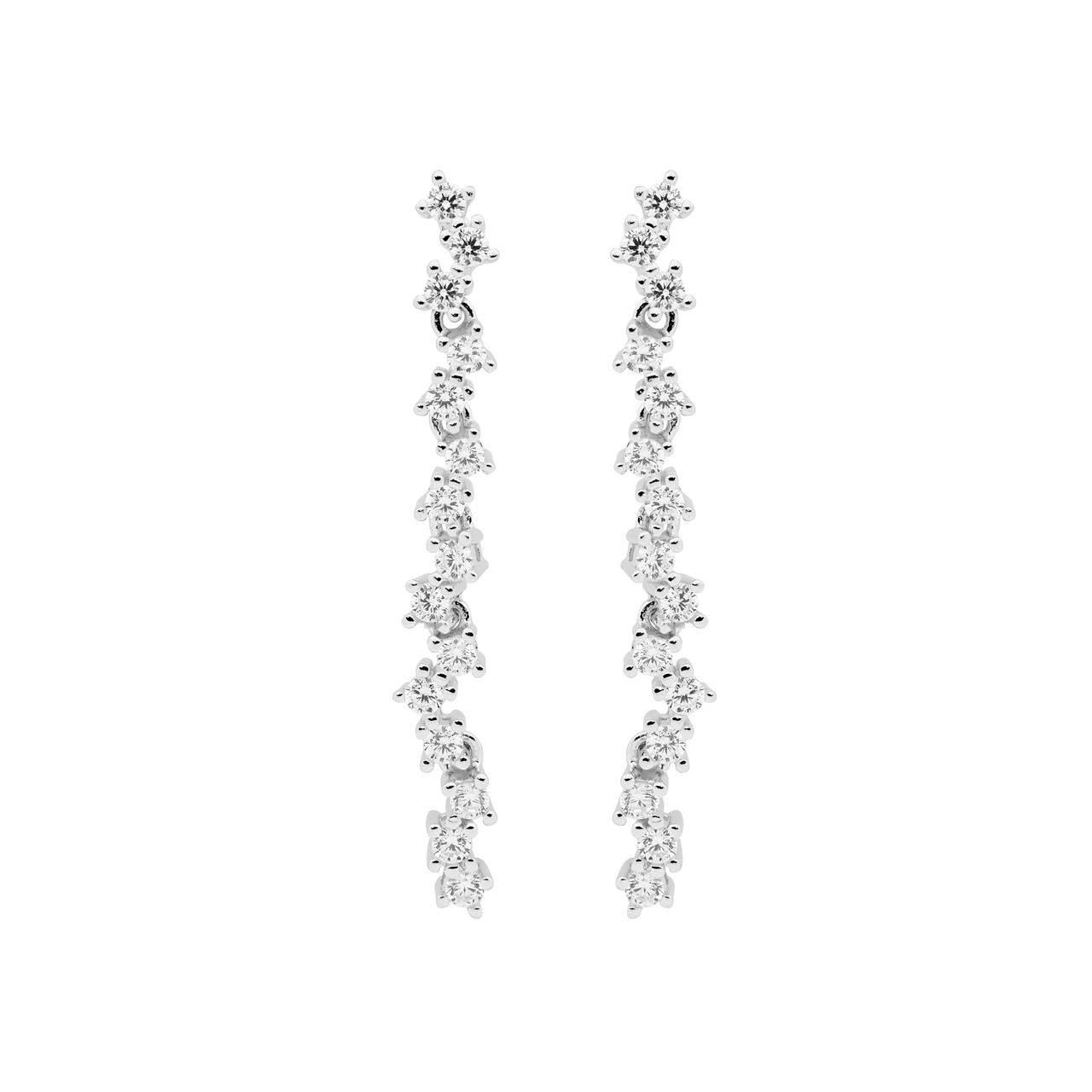 Sterling Silver white cz staggered 4cm drop earrings