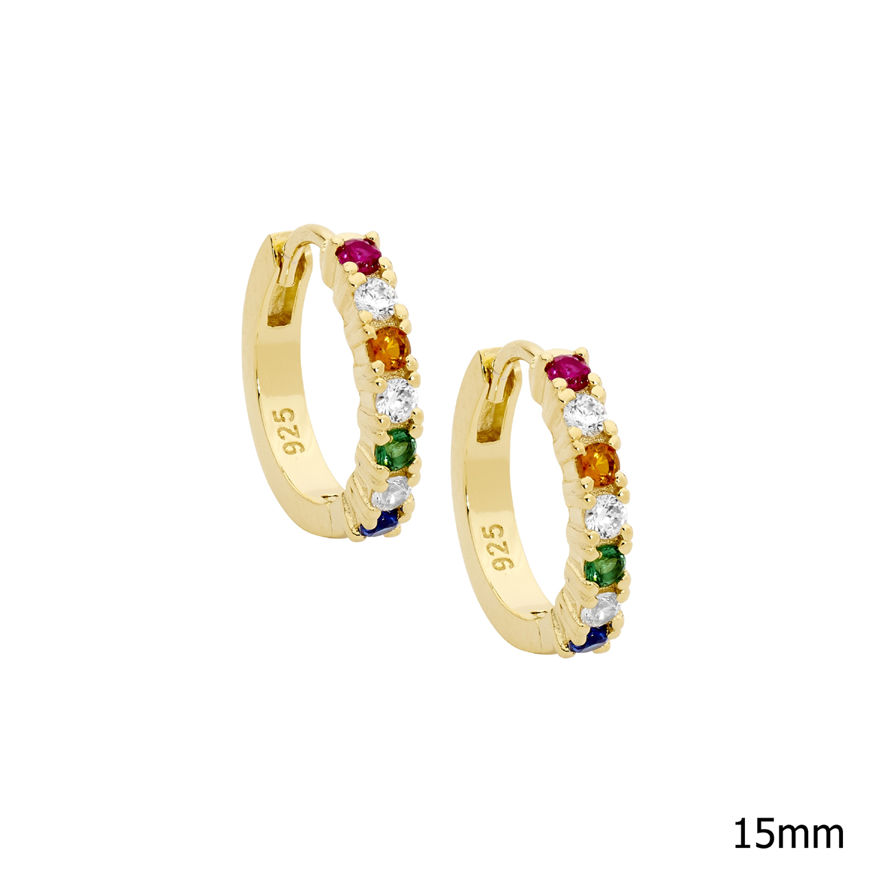Sterling Silver with & multi colour cz 14mm hoop earrings  with gold plating