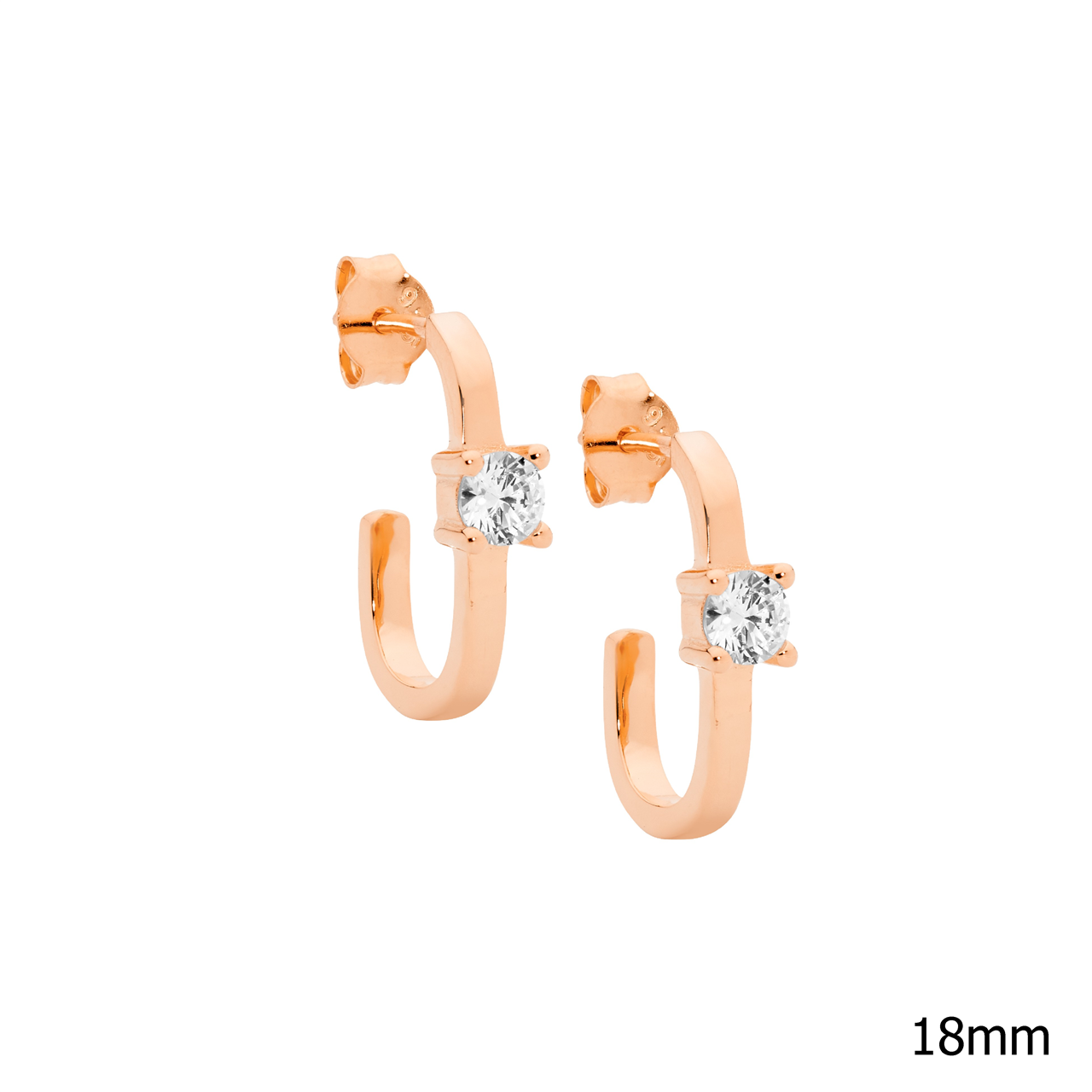 Sterling Silver 18mm oval earrings  with  4mm white cz, rose gold plating