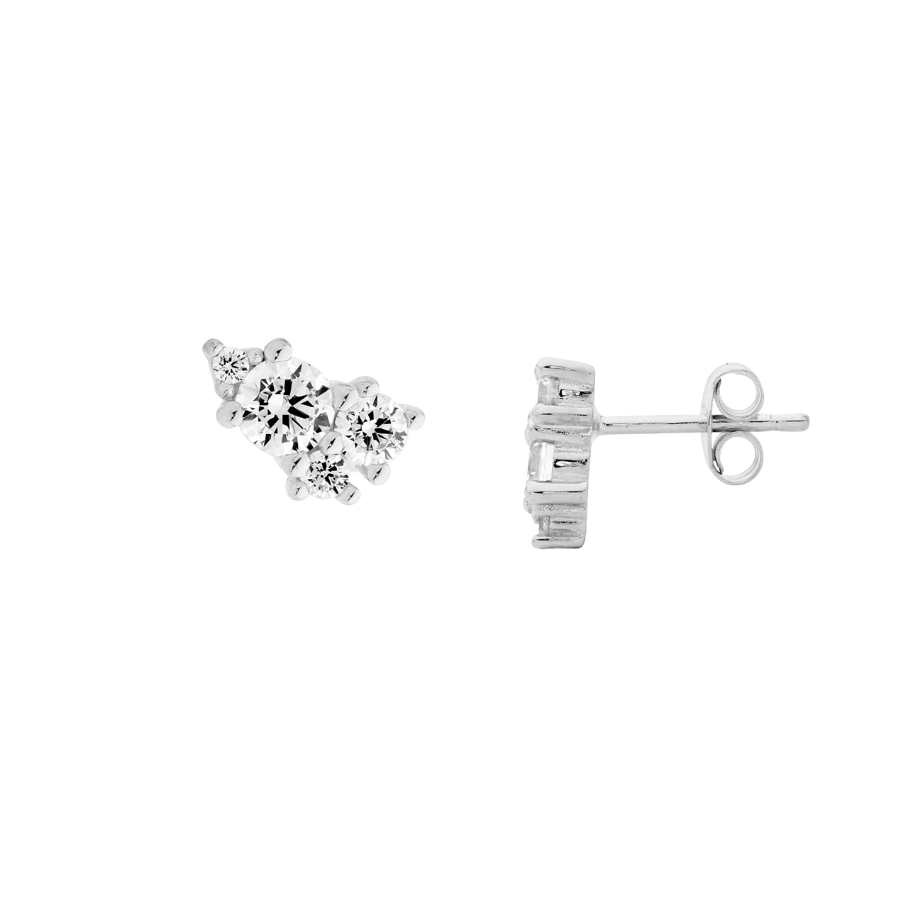 Sterling Silver white cz multi size round cluster stud earrings