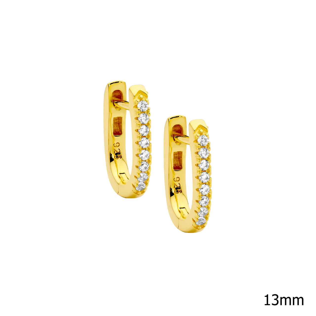 Sterling Silver white cz 13mm oval hoop earrings  with  gold plating