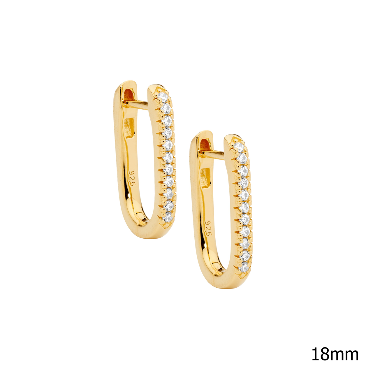 Sterling Silver white cz 18mm oval hoop earrings  with  gold plating