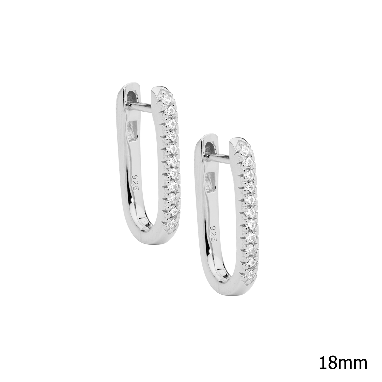 Sterling Silver white cz 18mm oval hoop earrings